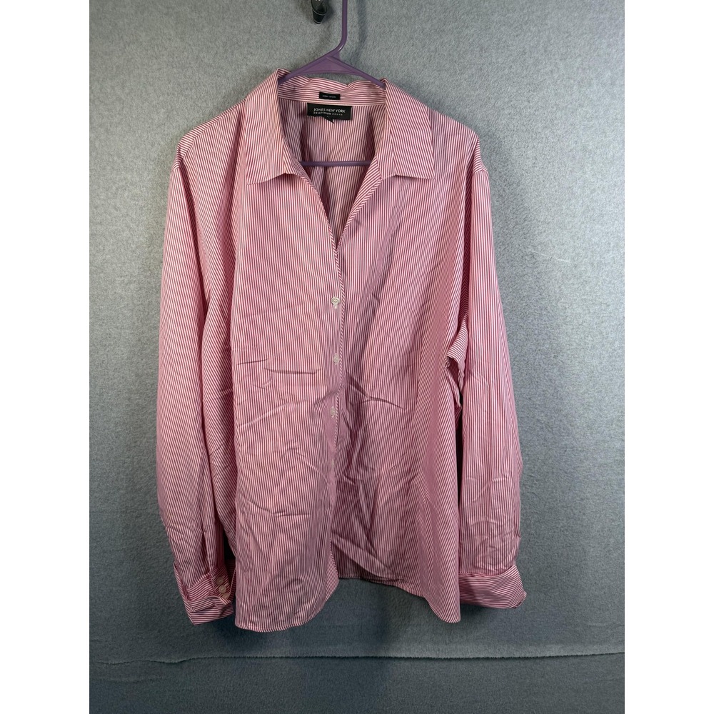 Jones New York Shirt Womens 24W Pink Striped Non Iron Button Up Long Sleeve